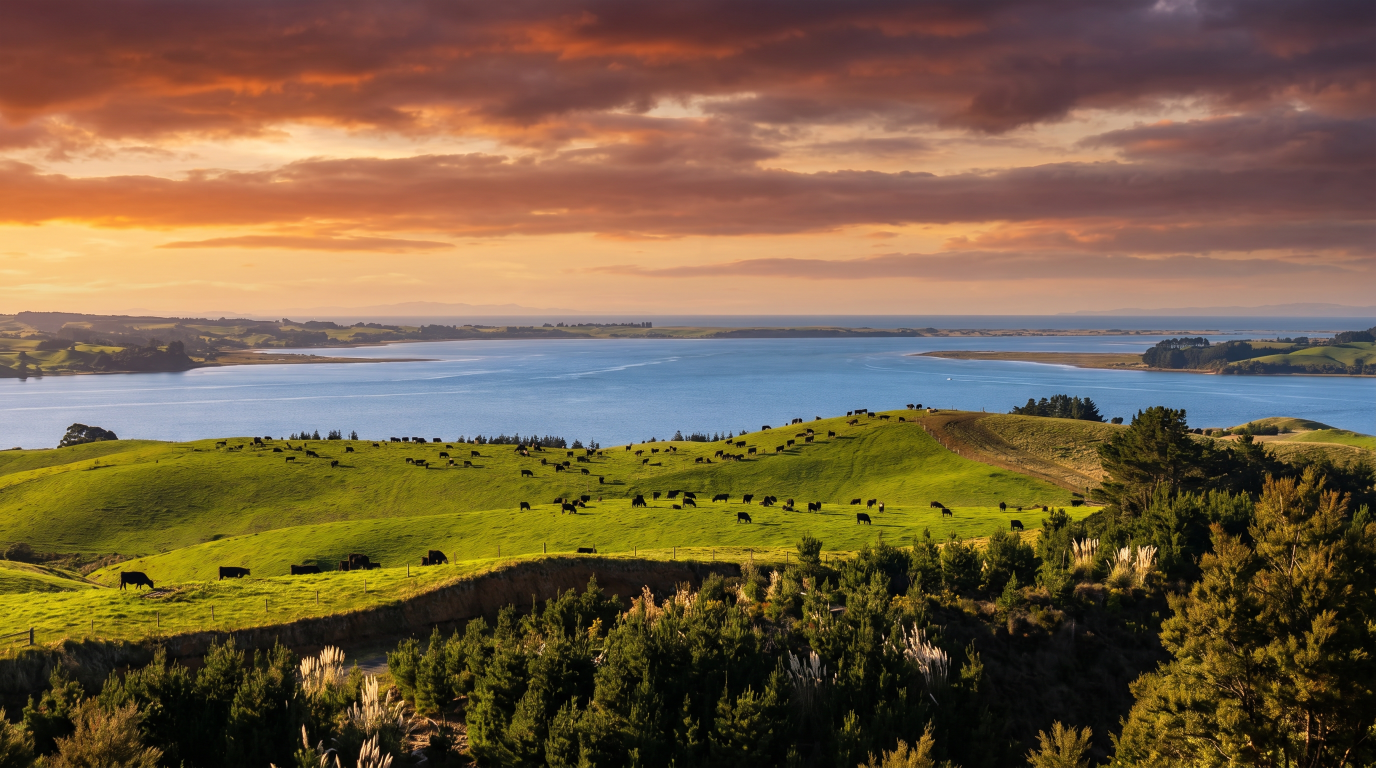 Kaipara Harbour at dusk — the view from the whenua